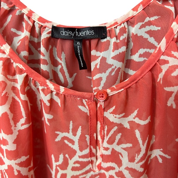 Daisy Fuentes Coral Reef Blouse Top Semi-Sheer size XL pink - Picture 4 of 6